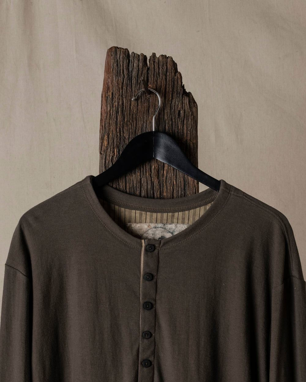 Henley Neck Long Sleeve Tee Shirt