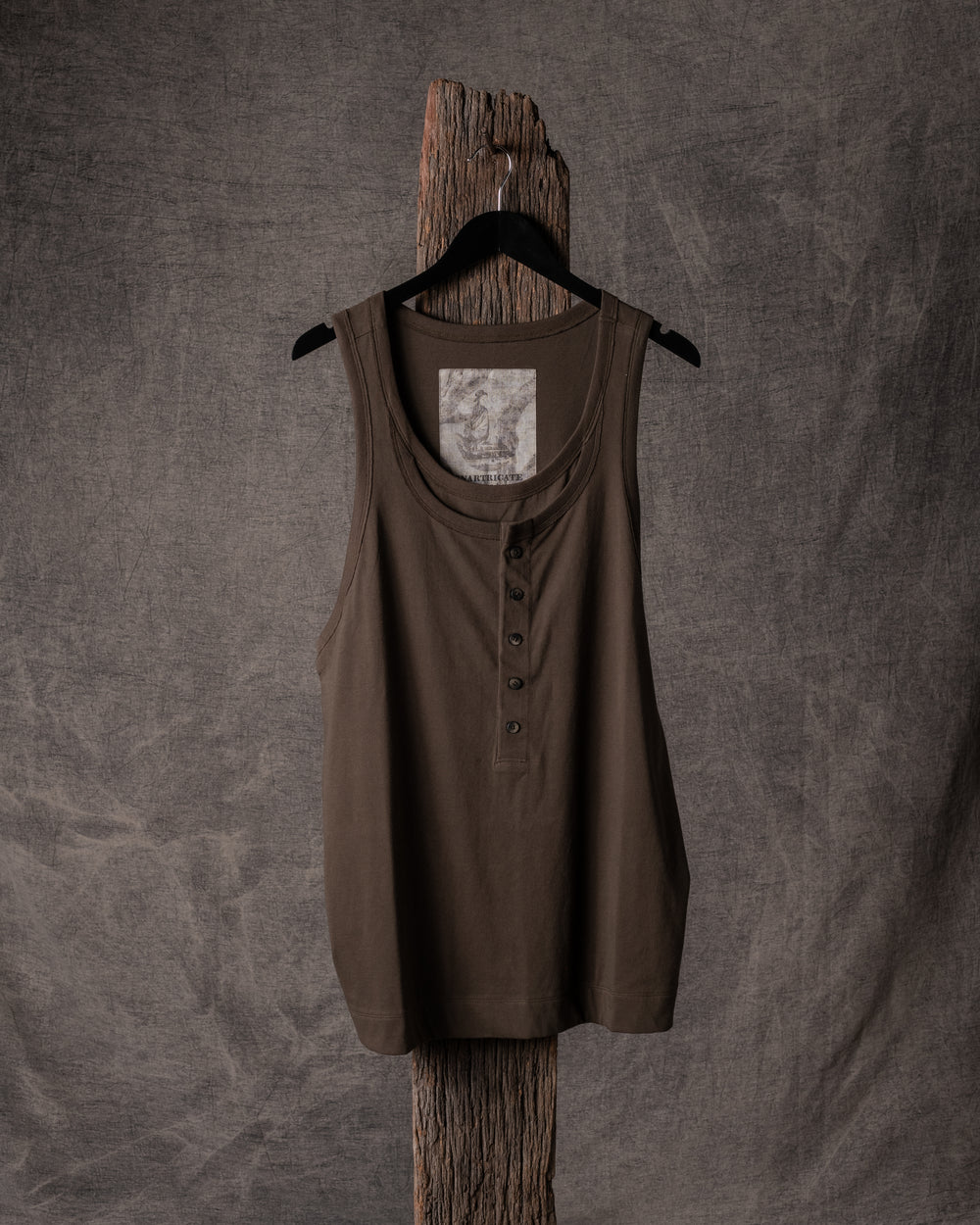 Layered Jersey Henley Neck Tank Top Khaki Green