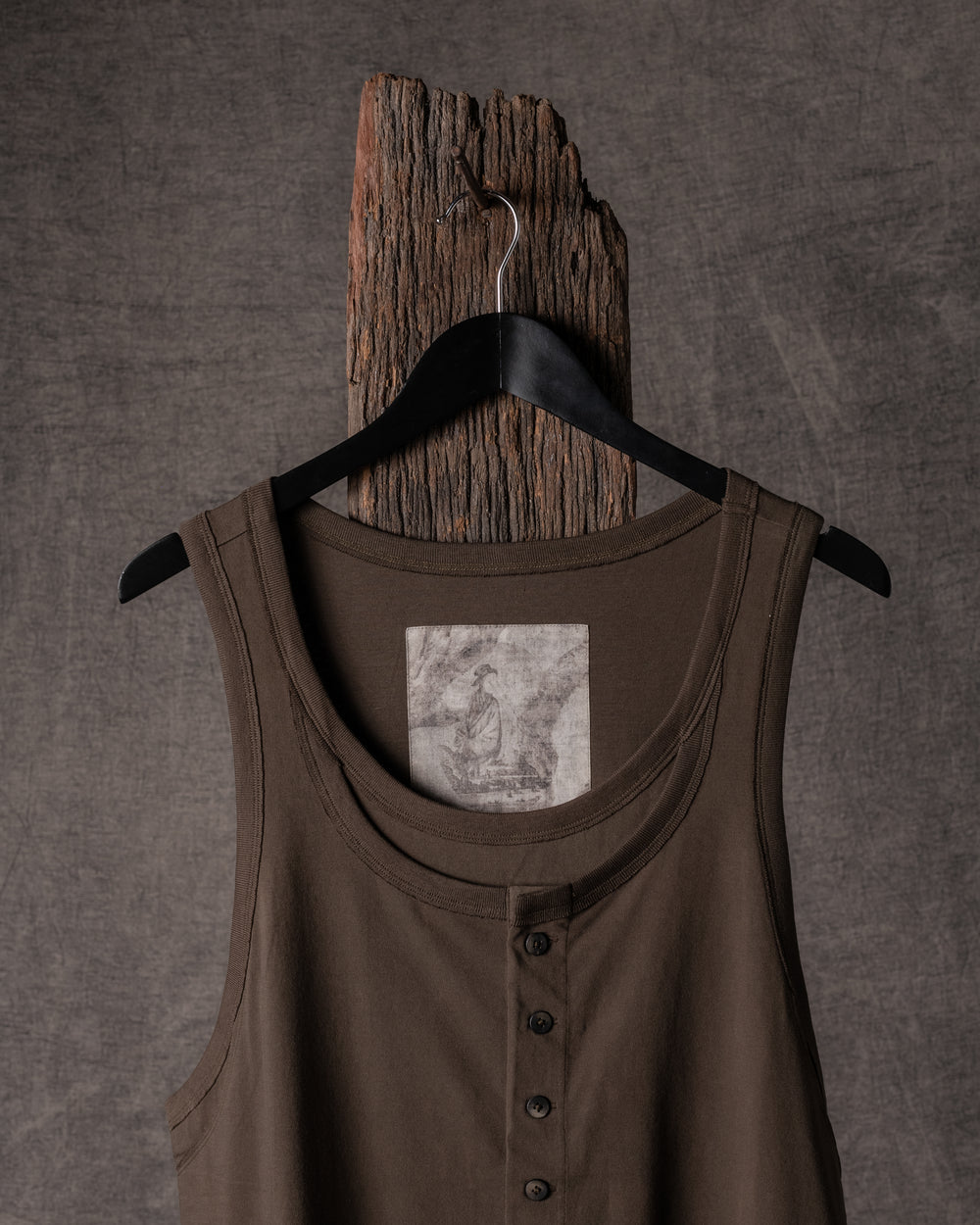 Layered Jersey Henley Neck Tank Top Khaki Green
