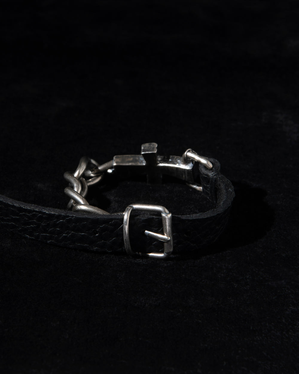 Silver Cross w/ Leather Bracelet BR506