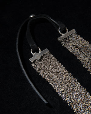Multi Silver Chains Necklace w/ Leather Strap CN173