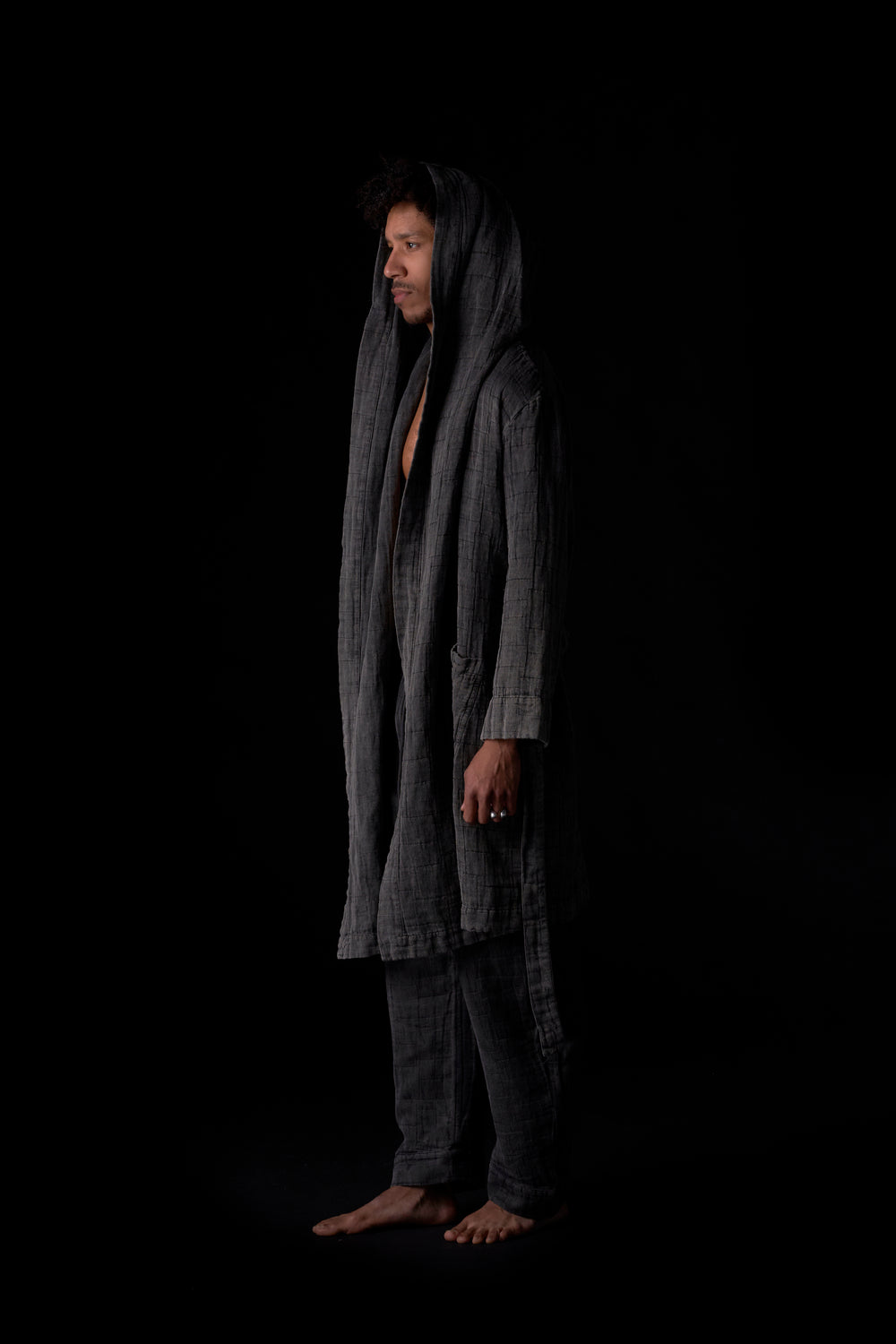 Patch Jacquard Hooded Home Coat Washed Black