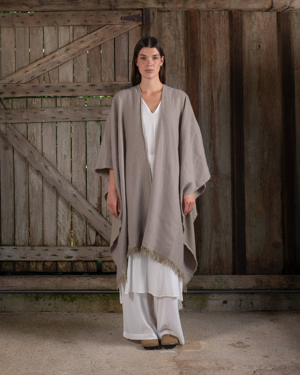 Long Wearable Blanket Cashmere Hemp Sand