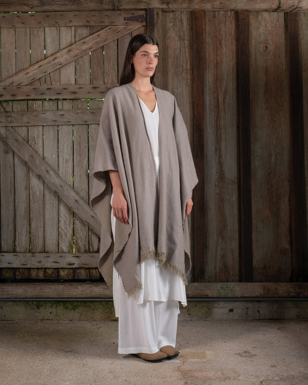 Long Wearable Blanket Cashmere Hemp Sand