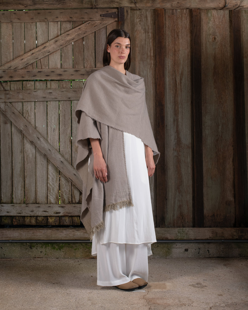 Long Wearable Blanket Cashmere Hemp Sand