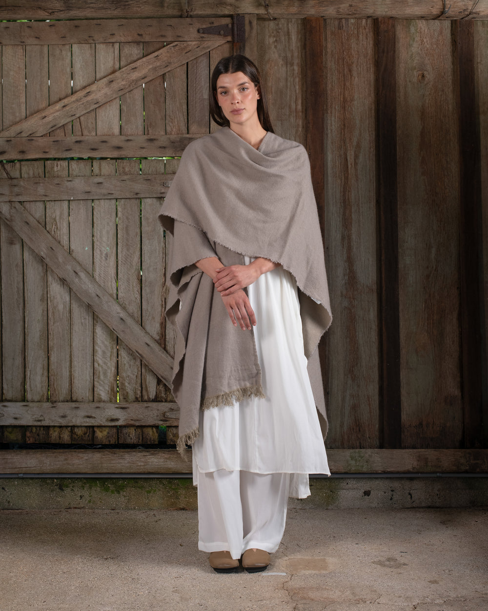 Long Wearable Blanket Cashmere Hemp Sand