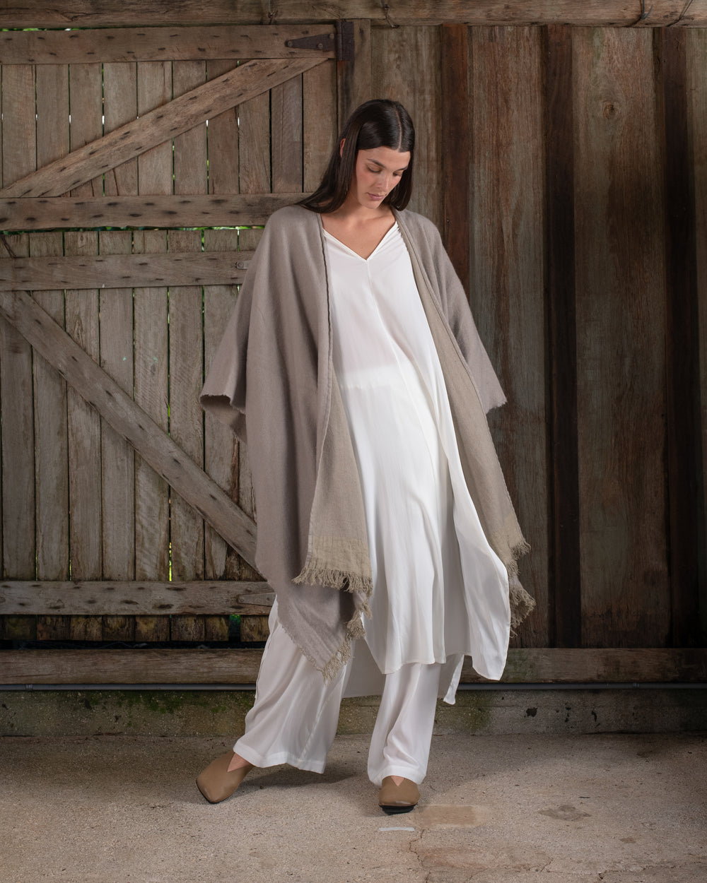 Long Wearable Blanket Cashmere Hemp Sand