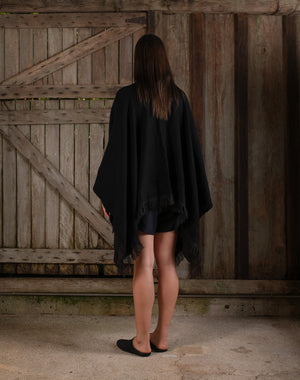 Short Wearable Blanket Cashmere and Hemp Black