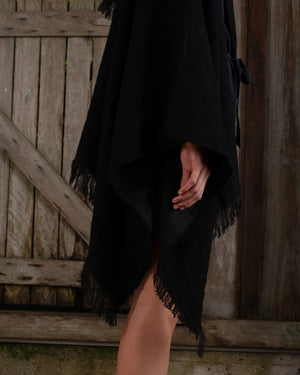 Short Wearable Blanket Cashmere and Hemp Black