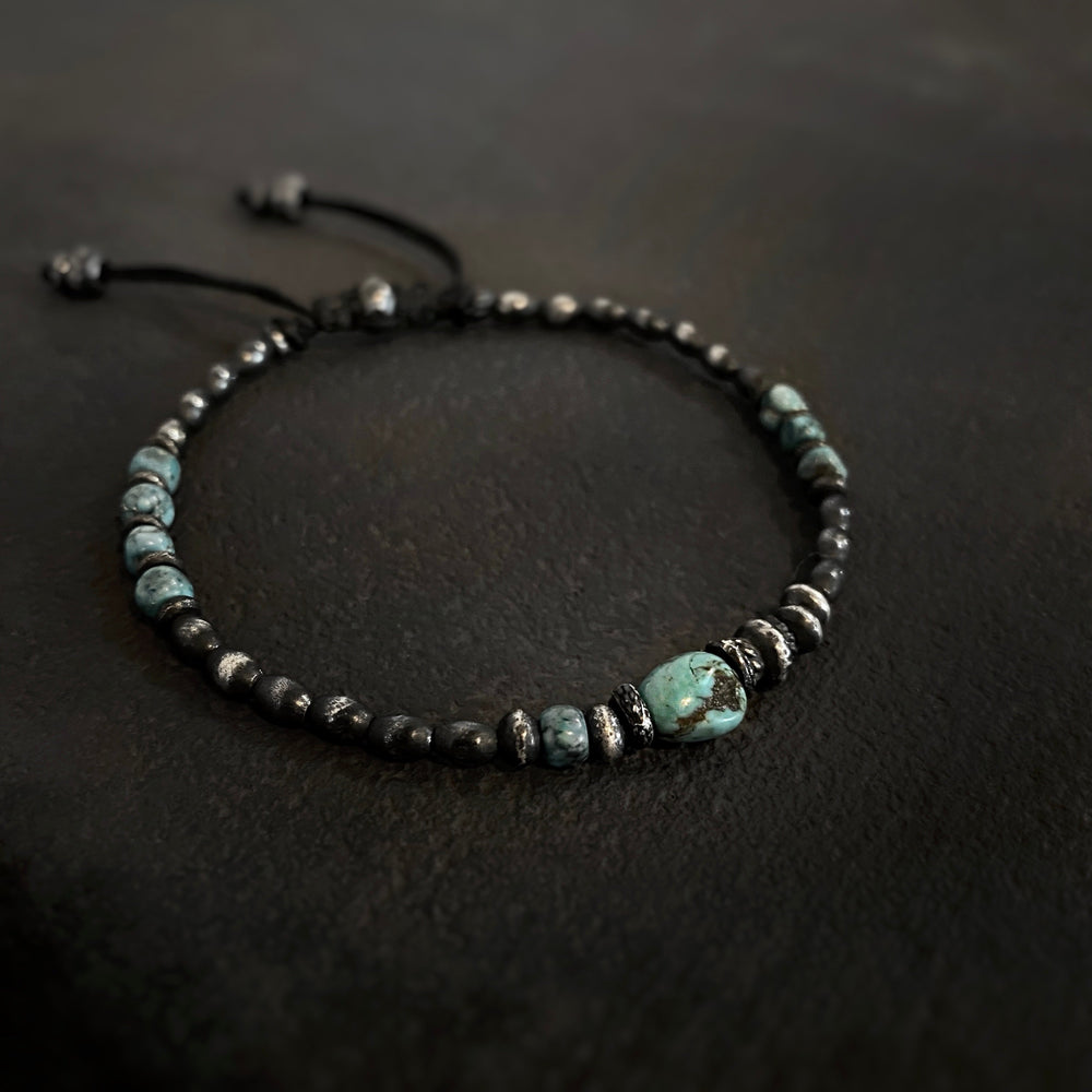Silver Gypsy Beads Layering Bracelet w/ Turquoise