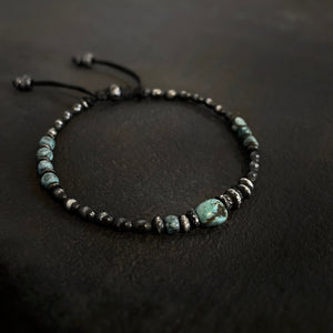 Silver Gypsy Beads Layering Bracelet w/ Turquoise