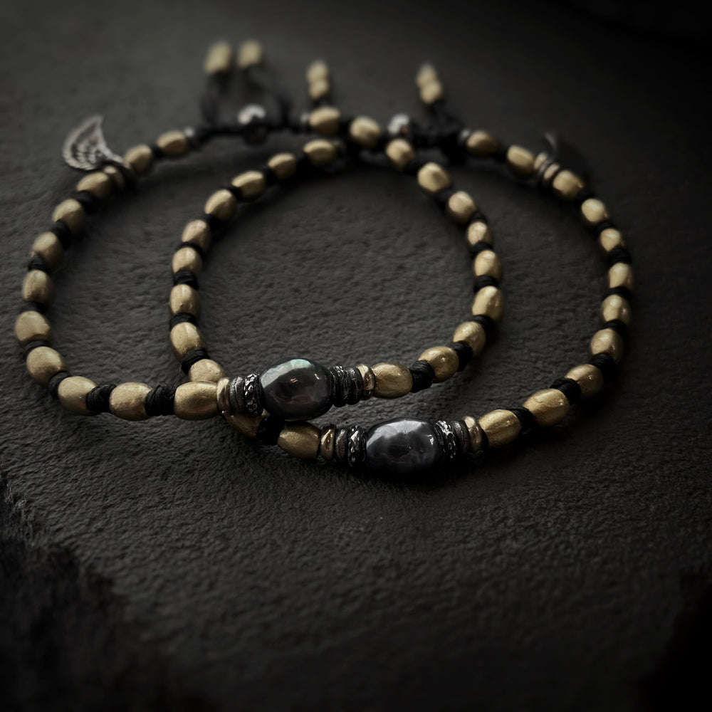 Brass Gypsy Prayer Beads Layering Bracelet w/ Pearl
