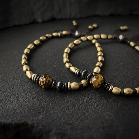 Gypsy Prayer Brass Beads Bracelet w/ Tiger's Eye