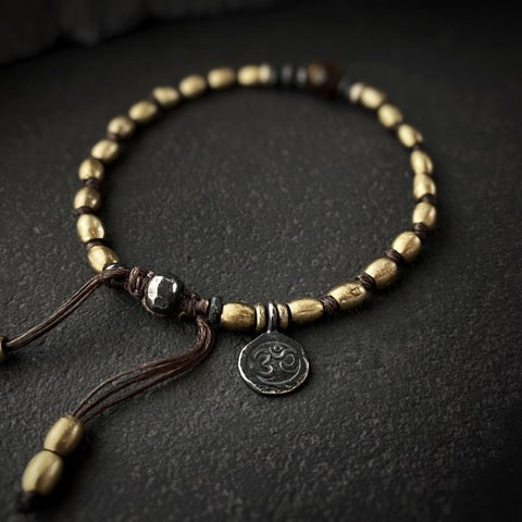 Gypsy Prayer Brass Beads Bracelet w/ Tiger's Eye