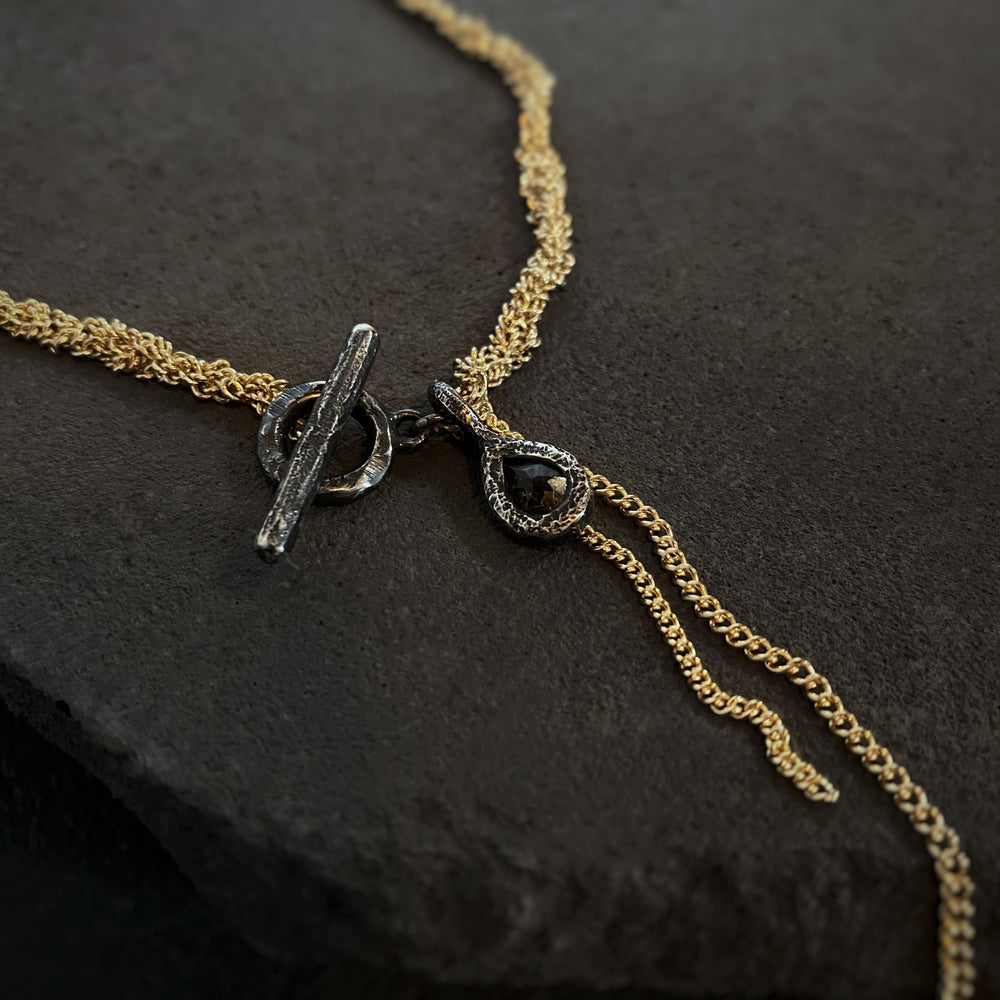 Smokey Drop on Knotted Gold Chain Necklace