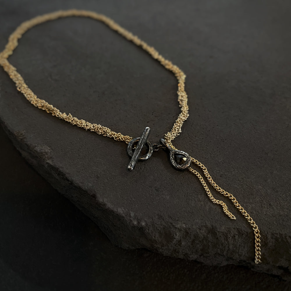 Smokey Drop on Knotted Gold Chain Necklace